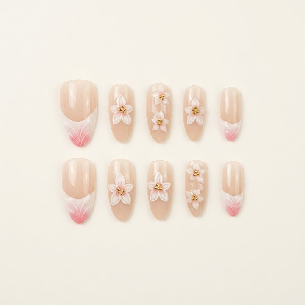 Sheer Floral French Nails: Romantic Pink Plumeria Edition