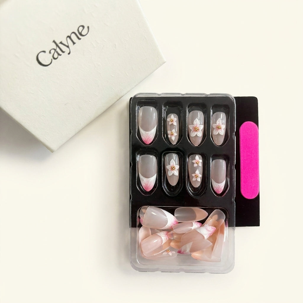 Sheer Floral French Nails: Romantic Pink Plumeria Edition
