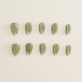 Handmade Sage Green Pearl Cat Eye Press On Nails Medium Almond Reusable Fake Nails