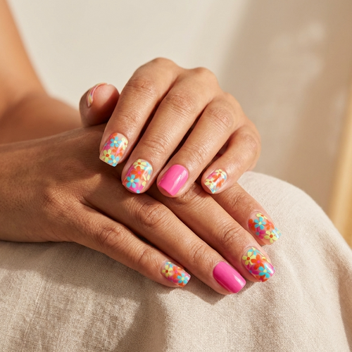 Bloom Pop Press-On Nails – Retro Floral Gloss Set