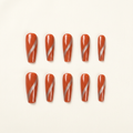 Glossy Burnt Orange Silver Swirl Press-On Nails, Minimalist Solid Color Reusable Fake Nails, Fall Daily Elegant Press On Nails For Women