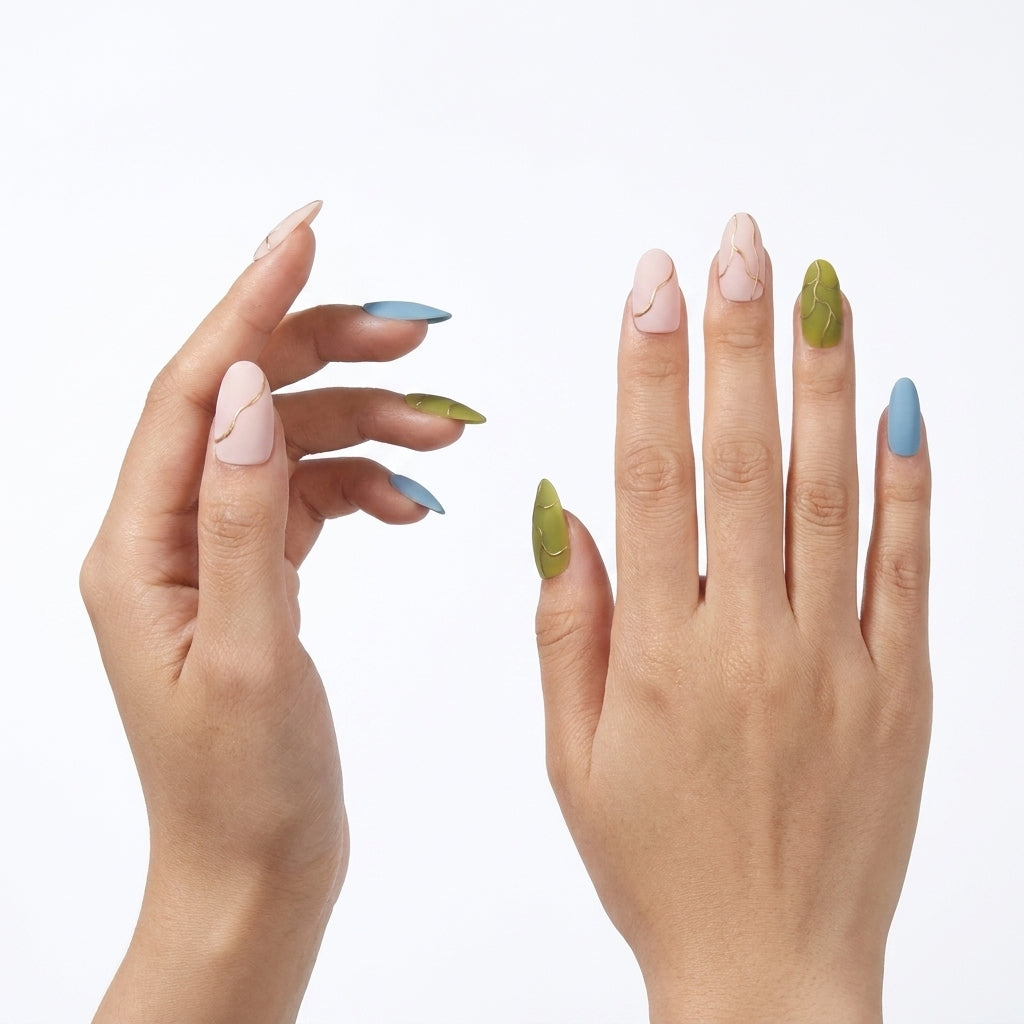 Gold Line Pastel Nails: Elegant Matte Multicolor Edition