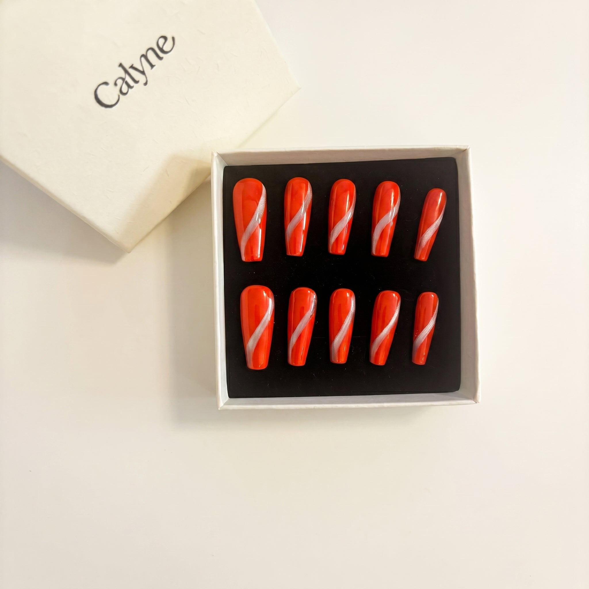 Glossy Burnt Orange Silver Swirl Press-On Nails, Minimalist Solid Color Reusable Fake Nails, Fall Daily Elegant Press On Nails For Women