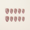 Nude Pink Cat Eye Rose Gold French Tip Press-On Nails, Minimal Glossy Reusable Fake Nails, Elegant Bridal Daily Press On Nails For Women