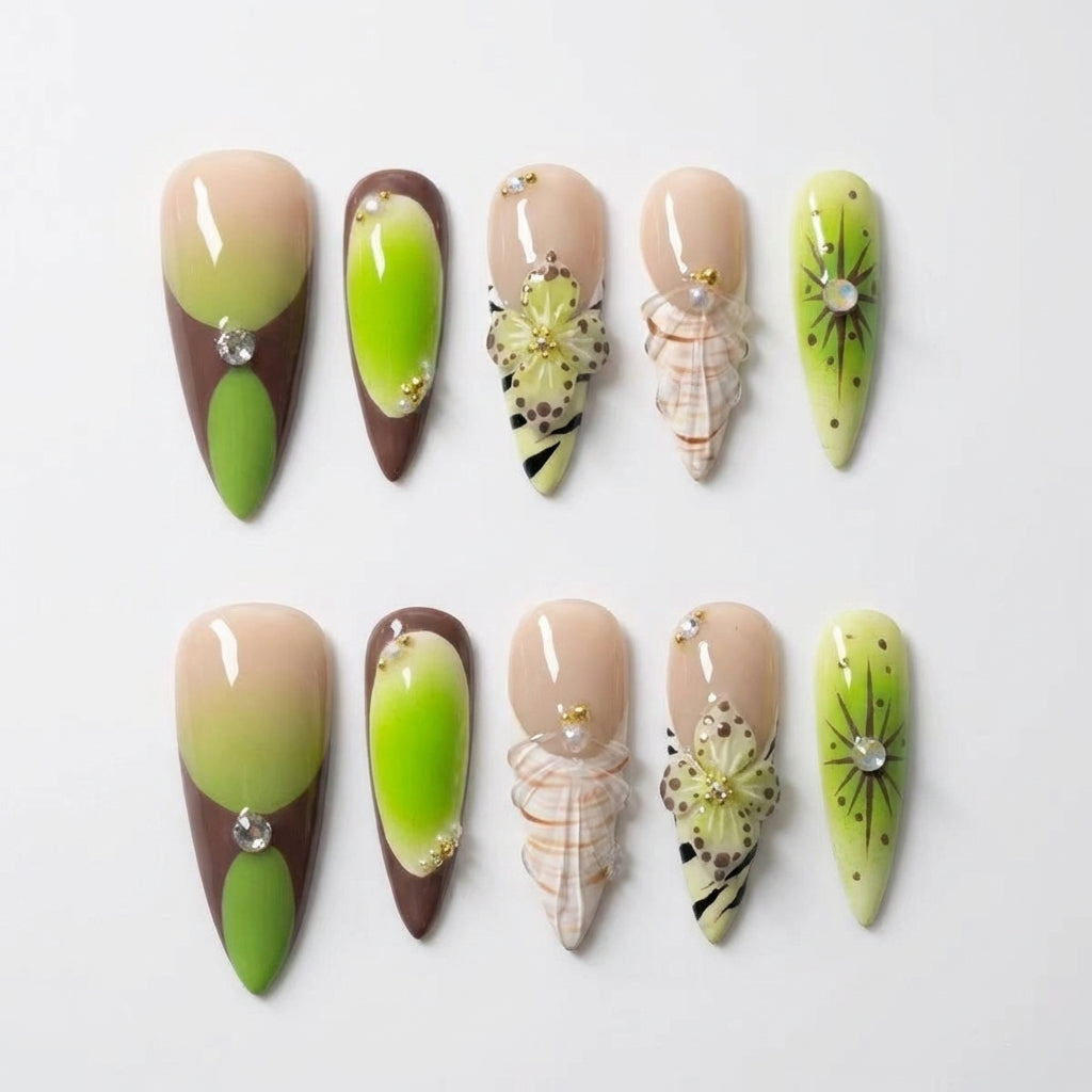 Handmade 3D Flower & Shell Press-Ons | Earth Tone Gradient