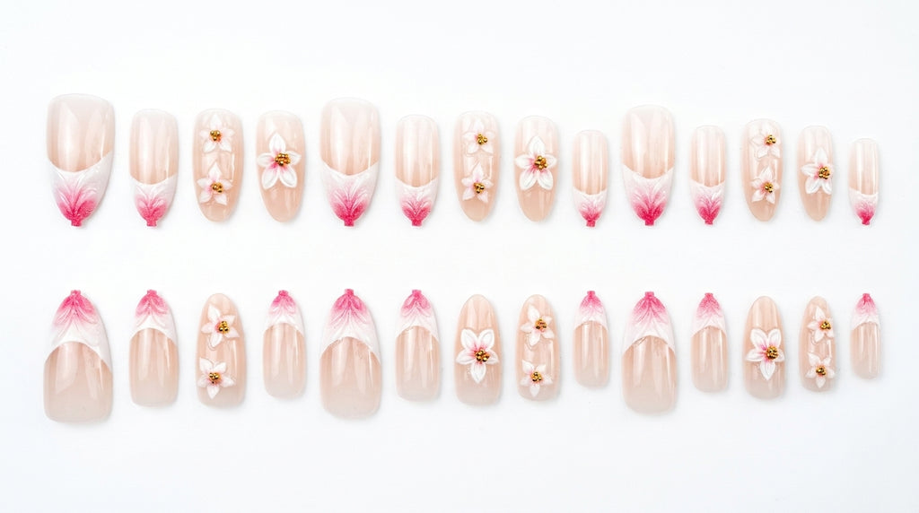 Sheer Floral French Nails: Romantic Pink Plumeria Edition