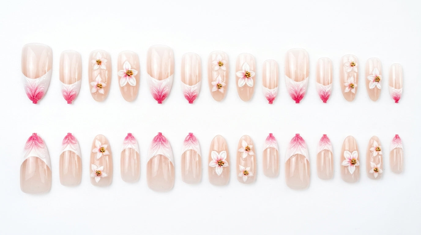 Sheer Floral French Nails: Romantic Pink Plumeria Edition