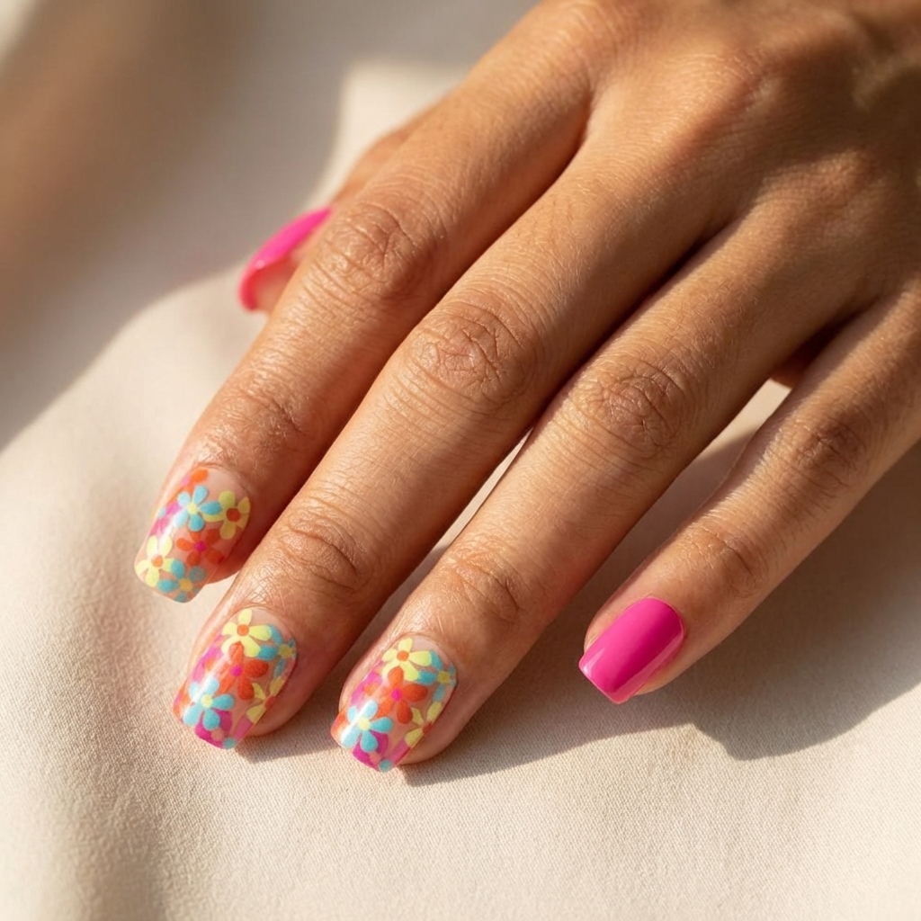 Bloom Pop Press-On Nails – Retro Floral Gloss Set