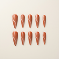 Caramel Orange Cat Eye Stiletto Press-On Nails, Solid Shimmer Reusable Fake Nails, Fall Daily Elegant Press On Nails For Women