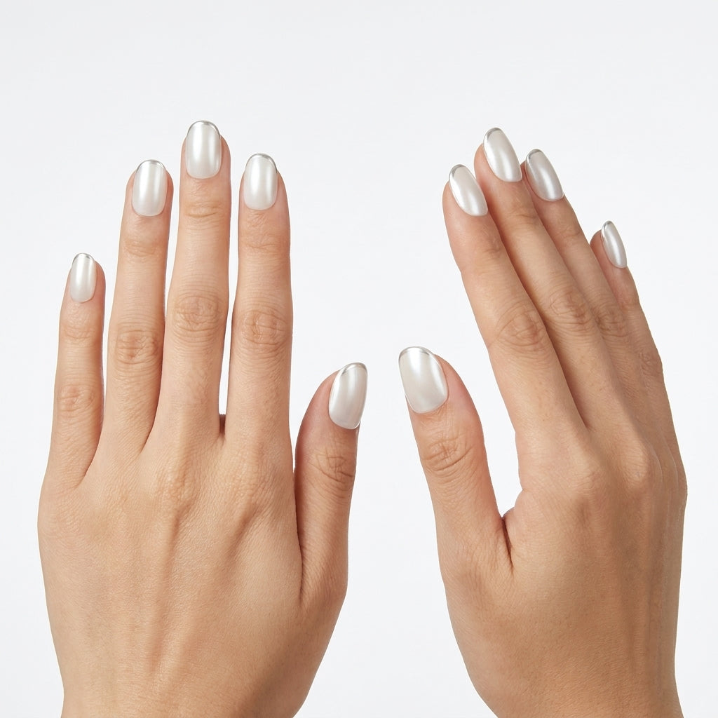 Glossy Pearl White Press-On Nails | Minimalist Cream Oval