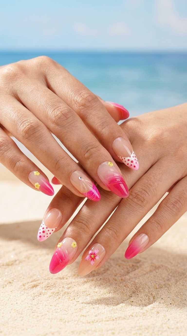 Premium Pink Gradient Cherry Blossom Press-On Nails, Handcrafted Luxury Reusable Fake Nails, Designer Feminine Nail Art for US Women, Bridal Shower & Office Wear