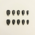Dark Gray Cat Eye Silver Metal French Tip Press-On Nails, Minimal Glossy Reusable Fake Nails, Cool Tone Daily Press On Nails For Women