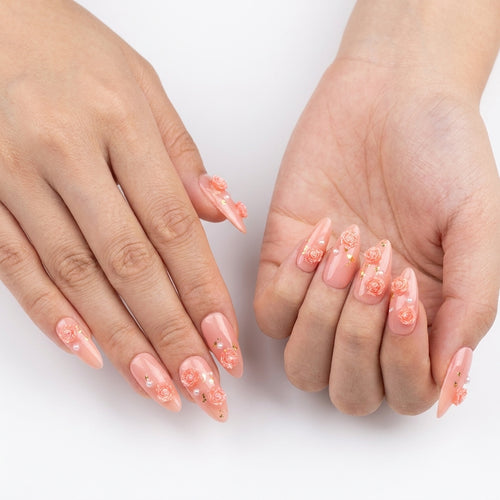 Handmade 3D Rose Press-On Nails | Caramel Brown Sculpted Floral