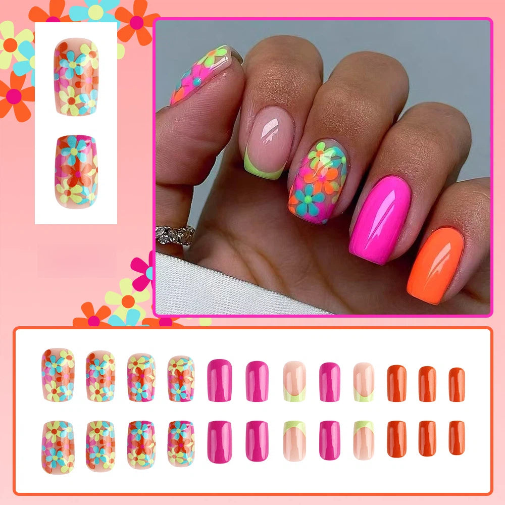 Bloom Pop Press-On Nails – Retro Floral Gloss Set