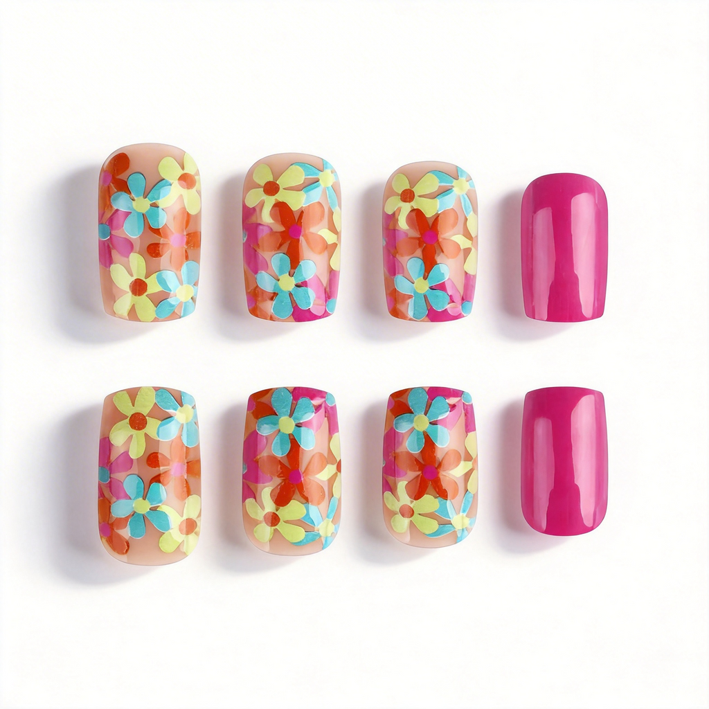 Bloom Pop Press-On Nails – Retro Floral Gloss Set