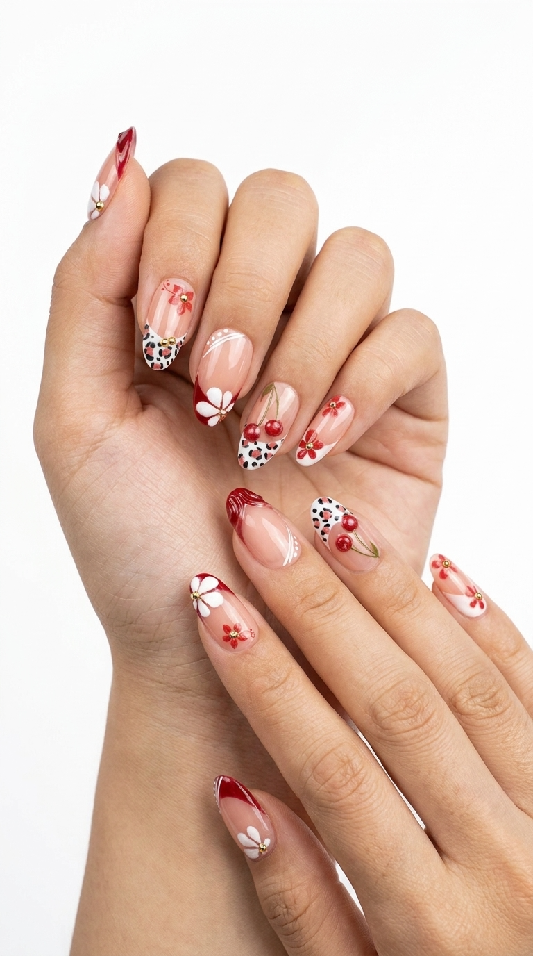 Sweet & Edgy Designer Nails: Hand-Painted Cherry Edition