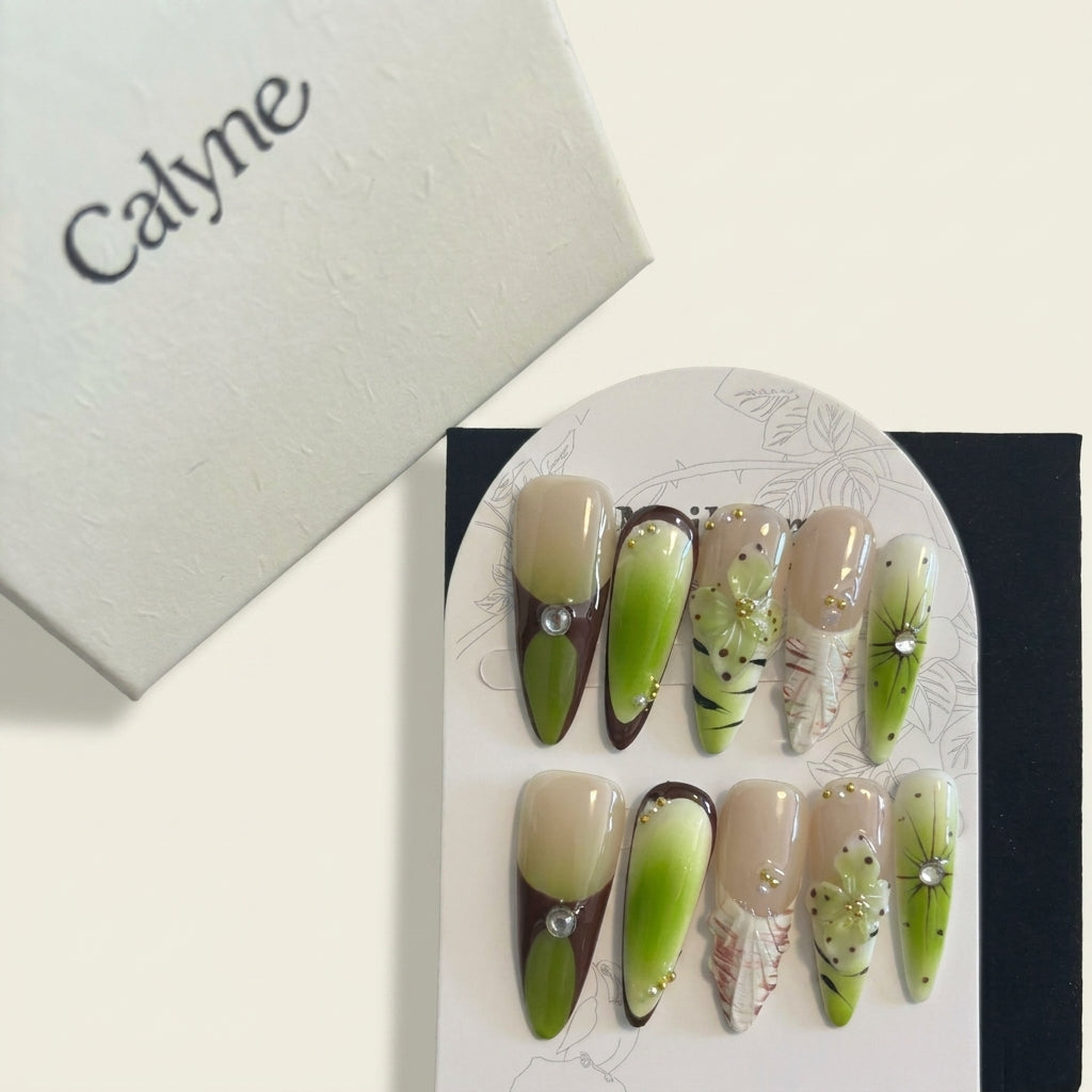 Handmade 3D Flower & Shell Press-Ons | Earth Tone Gradient