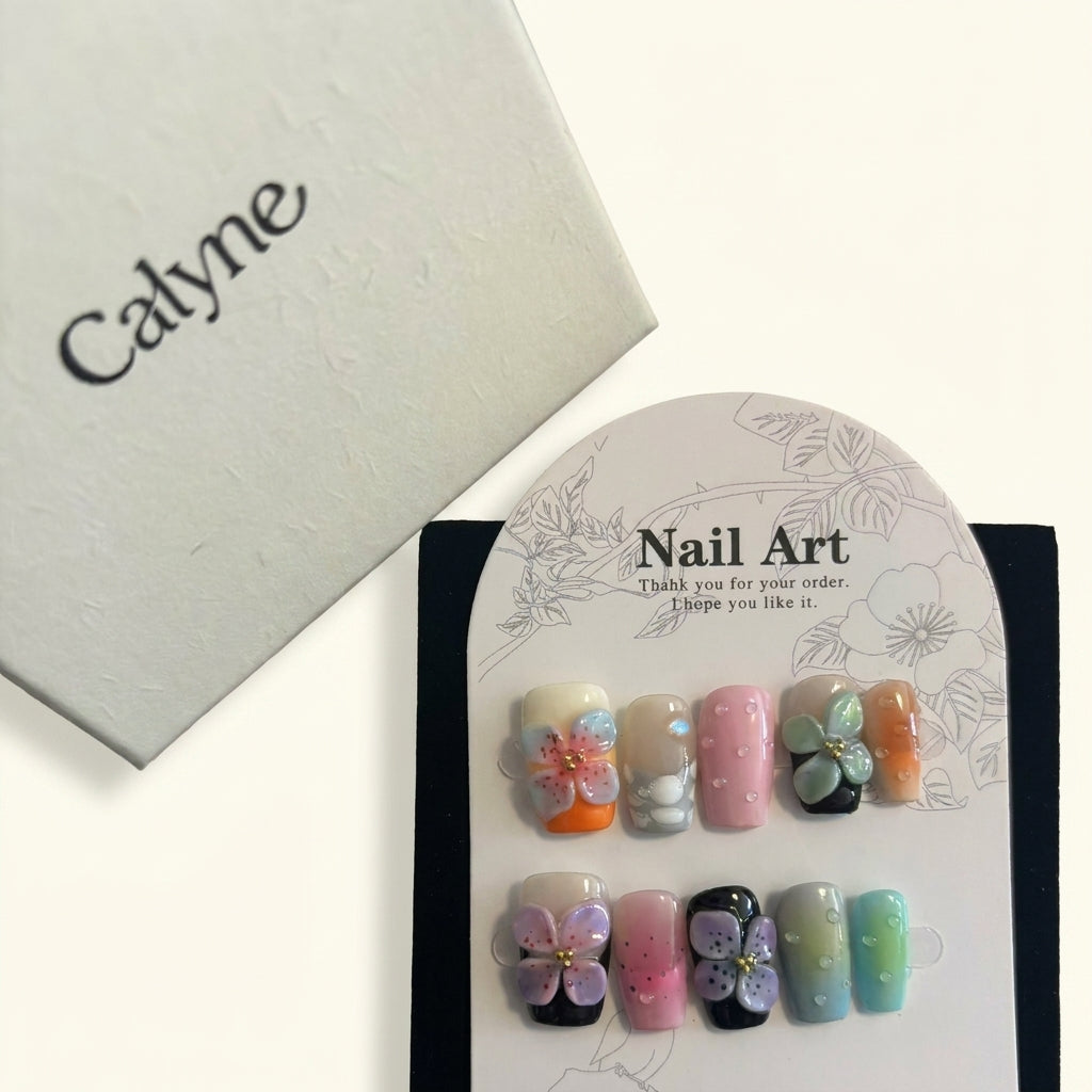 3D Jelly Flower Press-On Nails | Pastel Water Drop Art