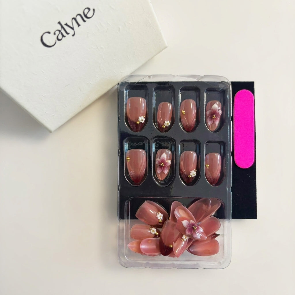 Handmade 3D Nude Flower Press-On Nails | Pink Gradient