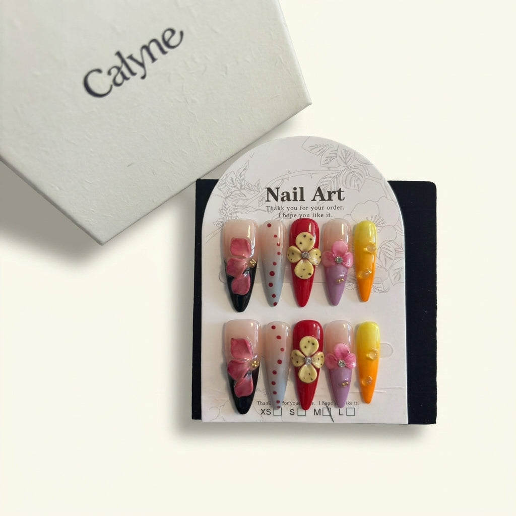 Y2K 3D Flower Stiletto Press-On Nails | Polka Dot Art