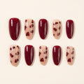 Y2K Wine Red Heart & Leopard Press-On Nails | Sheer Nude
