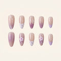 Soft Lavender Floral Press-On Nails | Nude French Gradient