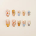 Handcrafted Cherry Blossom & Plaid Press-On Nails | Luxury Spring