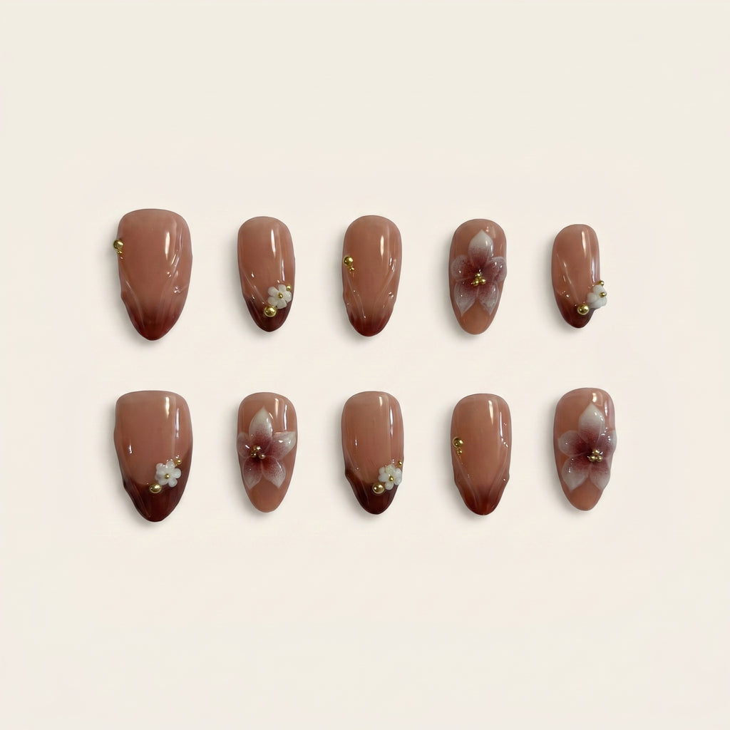 Handmade 3D Nude Flower Press-On Nails | Pink Gradient