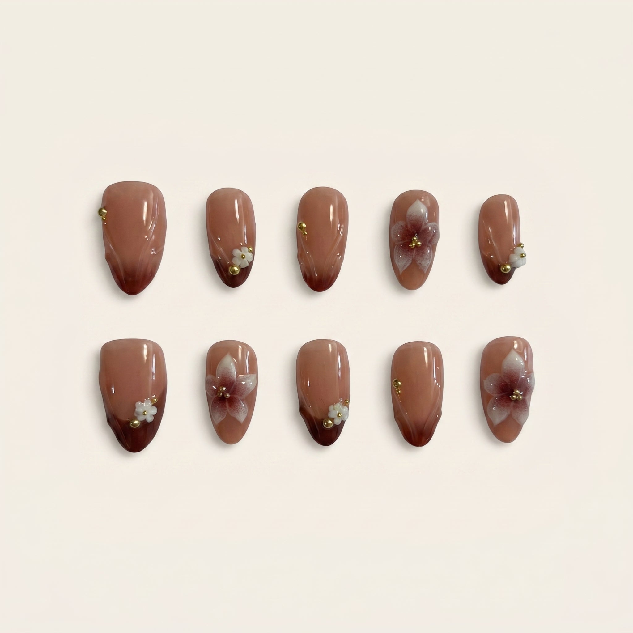 Handmade 3D Nude Flower Press-On Nails | Pink Gradient