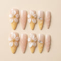 3D Plumeria Flower Press-On Nails | Yellow Gradient & Pearl