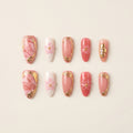 Luxury Pink Sakura Press-On Nails | Gold Edge & Marble