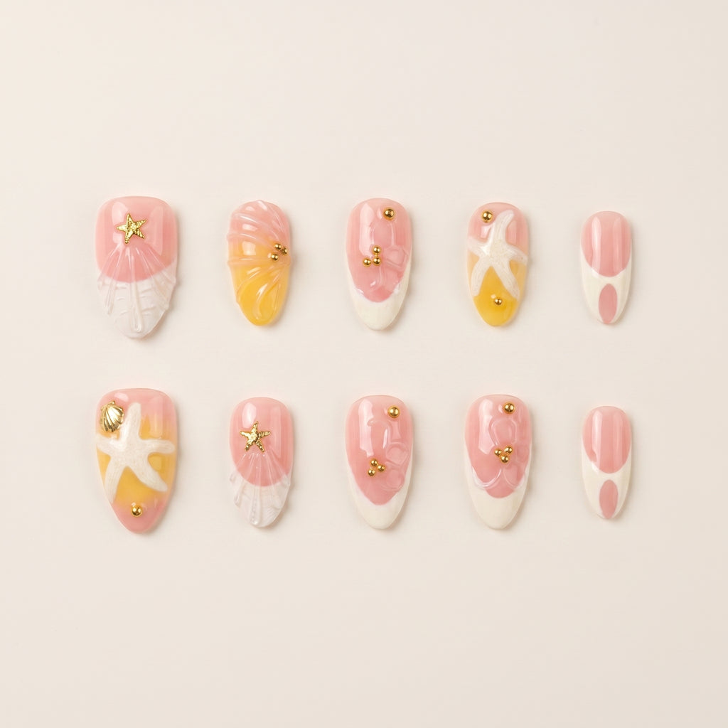 Beach Starfish & Shell French Press-On Nails | Summer Vacation