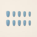 Matte Blue & Silver Line Press-On Nails | Minimalist Elegant