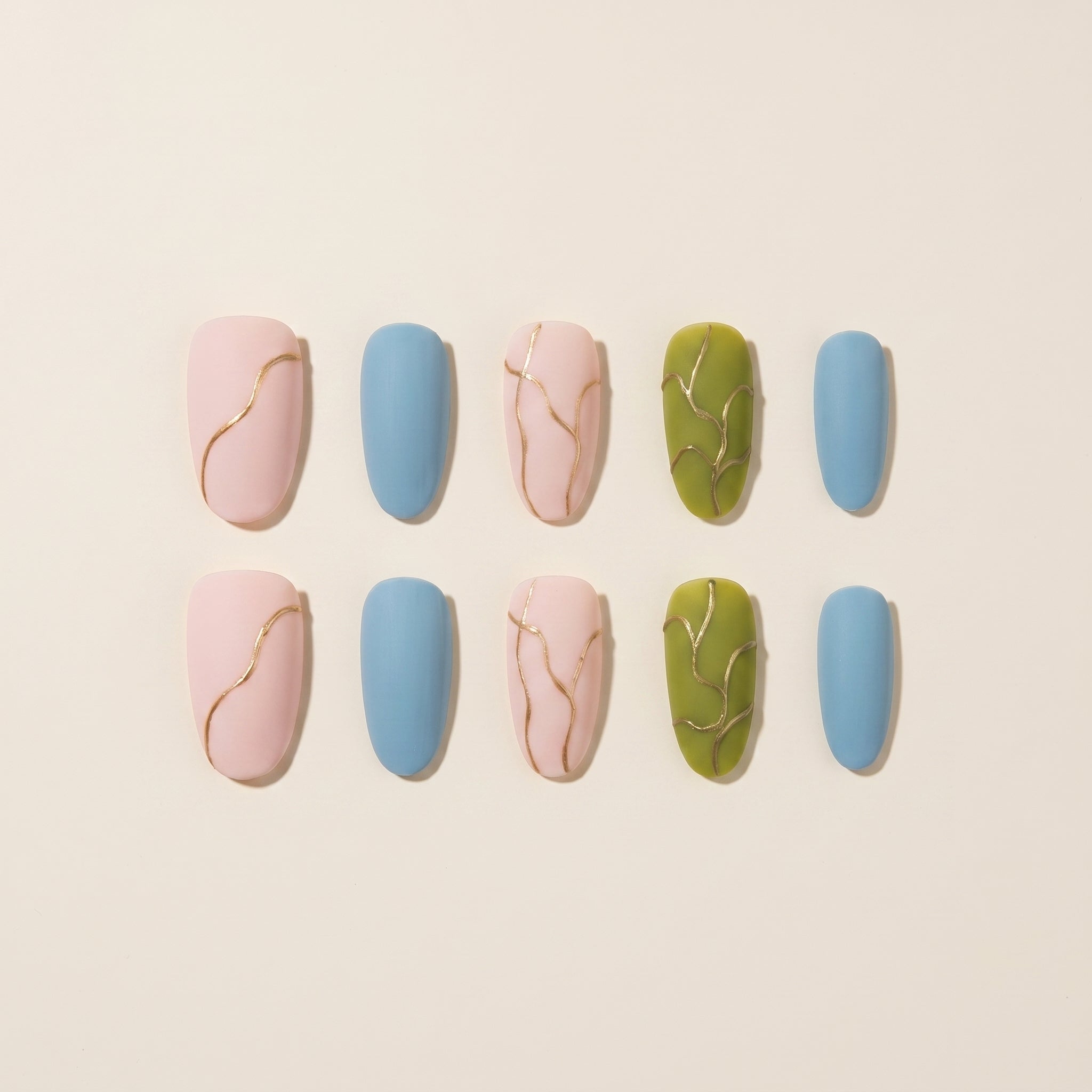 Gold Line Pastel Nails: Elegant Matte Multicolor Edition