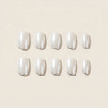 Glossy Pearl White Press-On Nails | Minimalist Cream Oval