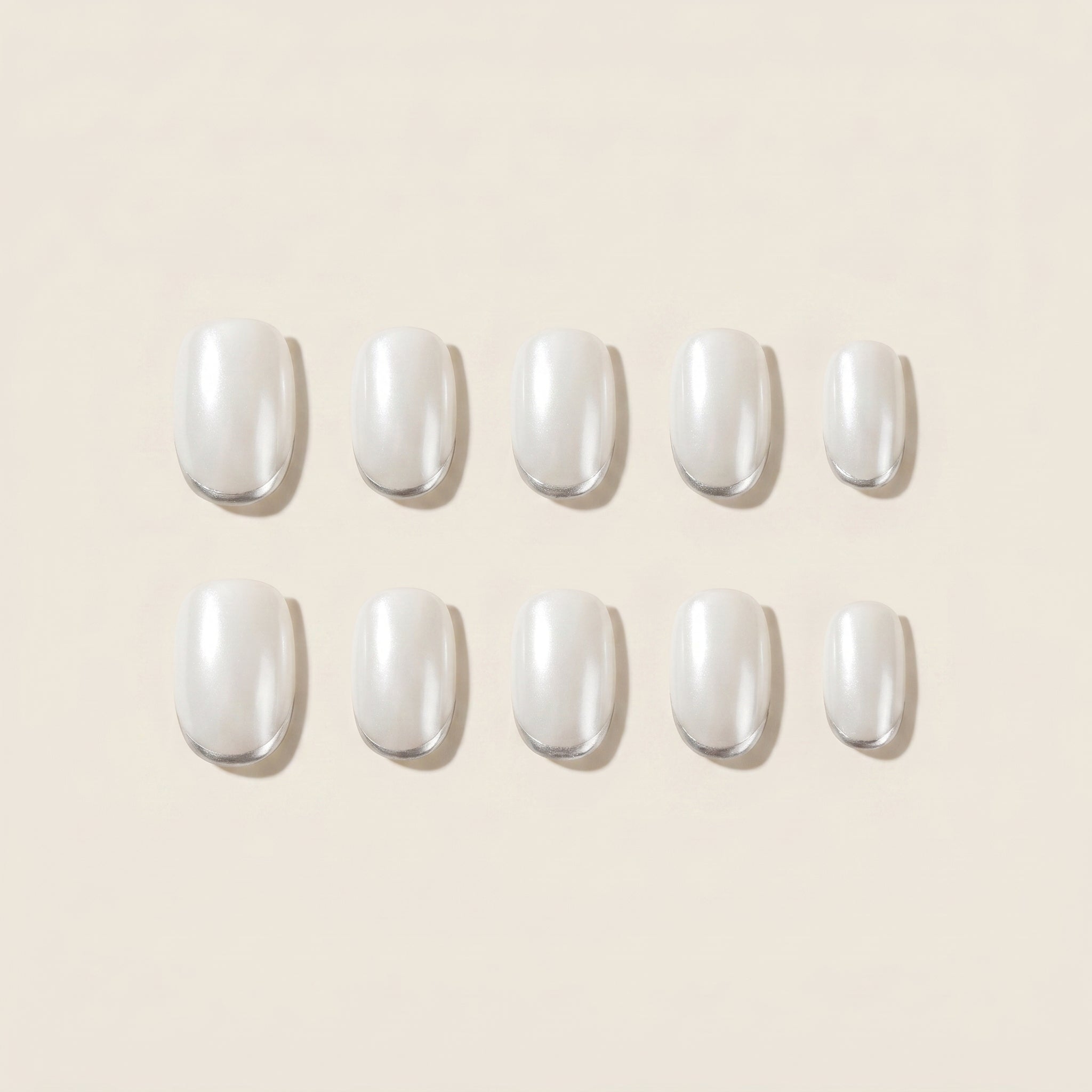 Glossy Pearl White Press-On Nails | Minimalist Cream Oval