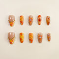 Warm Orange Fall Maple Leaf Press-On Nails | Gold Chain