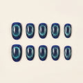 Matte Deep Blue Cat Eye Press-On Nails | Elegant Gradient