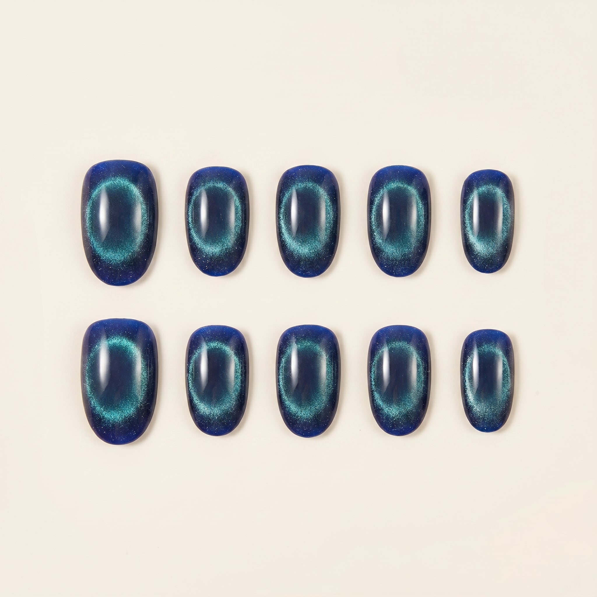 Matte Deep Blue Cat Eye Press-On Nails | Elegant Gradient