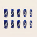 Glossy Deep Blue Cat Eye Press-On Nails | Shimmer Gradient