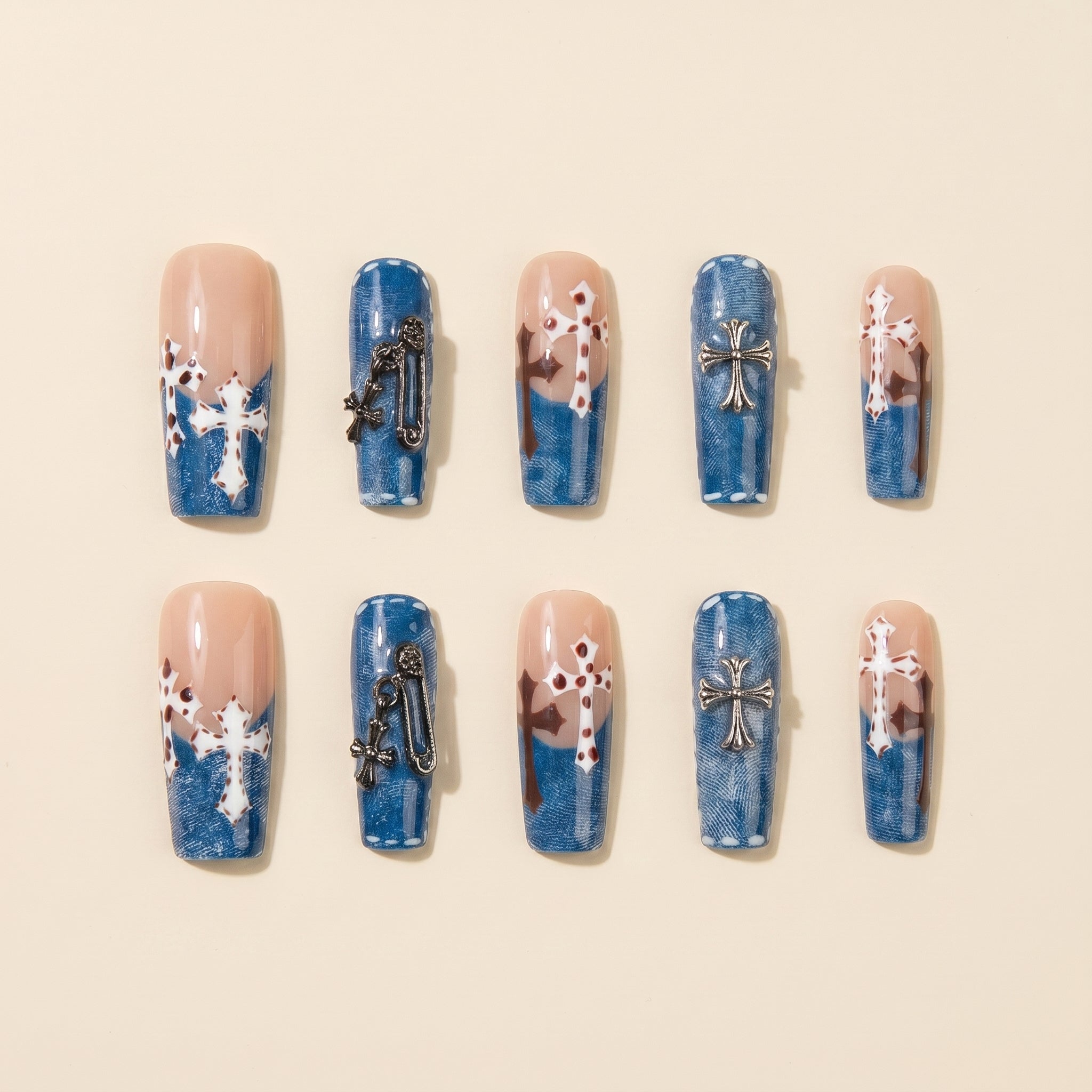 Y2K Denim Cross & French Gradient Press-On Nails