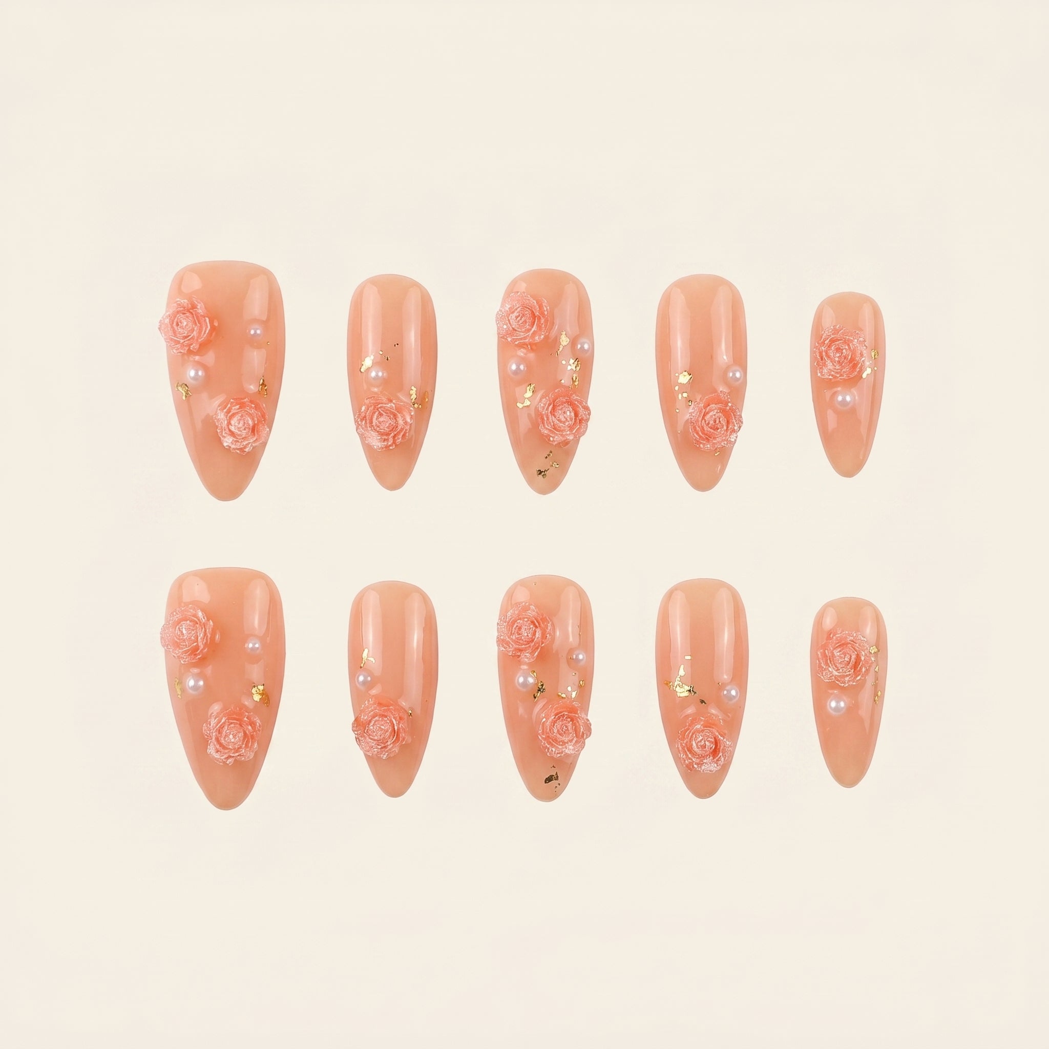 Handmade 3D Rose Press-On Nails | Caramel Brown Sculpted Floral