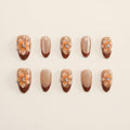 Elegant Nude Orange Floral Press-On Nails | Fall French Art