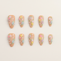 Handmade 3D Floral Press-On Nails | Warm Terracotta & Pastel Bloom