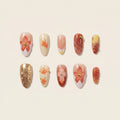 Handmade 3D Autumn Flower Press-On Nails | Red & Gold French