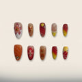 Hand-Painted Maple Leaf Press-On Nails | Fall Orange Gradient